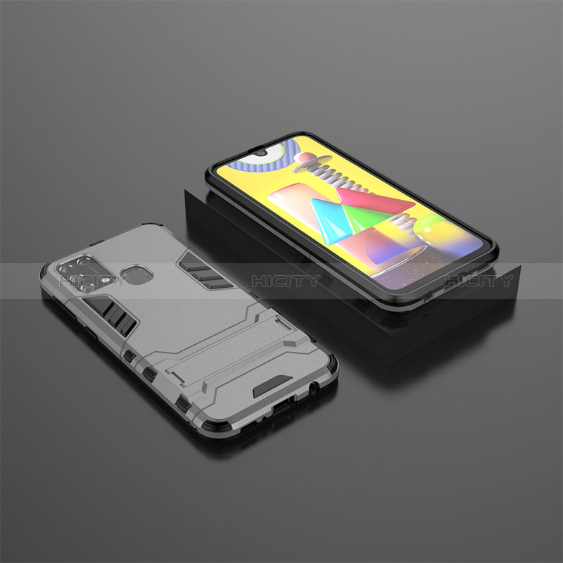 Funda Bumper Silicona y Plastico Mate Carcasa con Soporte KC1 para Samsung Galaxy M31 Gris