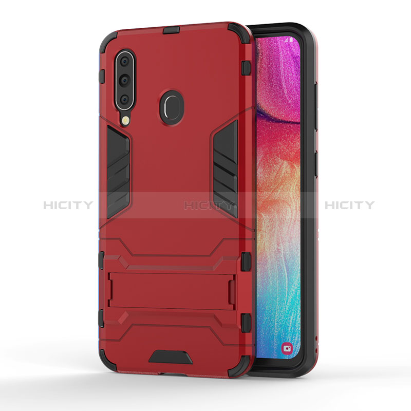 Funda Bumper Silicona y Plastico Mate Carcasa con Soporte KC1 para Samsung Galaxy M40 Rojo