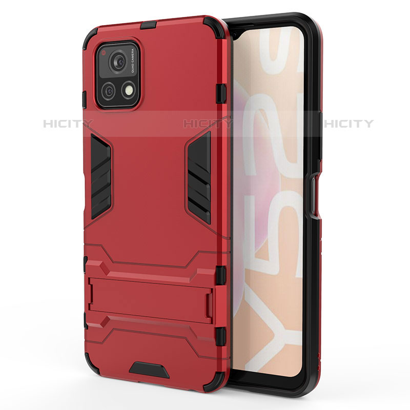 Funda Bumper Silicona y Plastico Mate Carcasa con Soporte KC1 para Vivo iQOO U3 5G Rojo