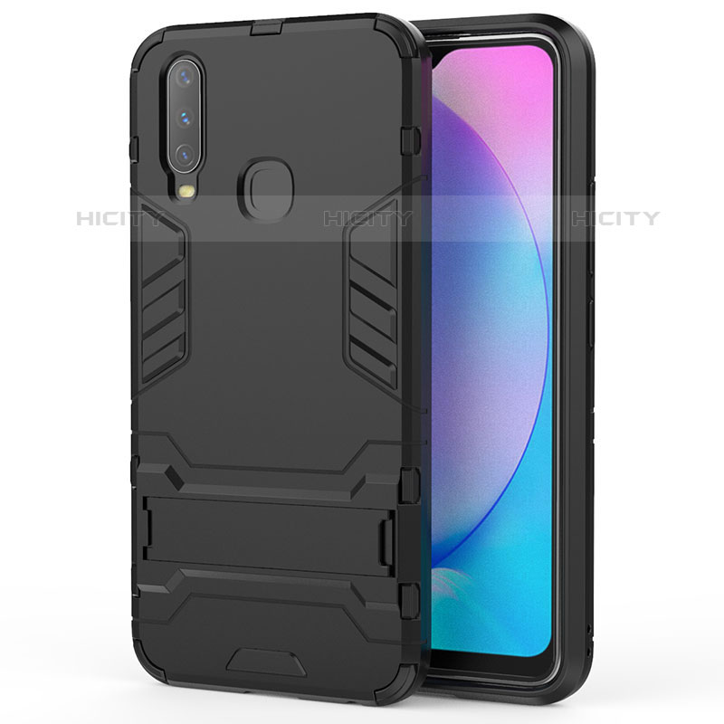 Funda Bumper Silicona y Plastico Mate Carcasa con Soporte KC1 para Vivo Y11 Negro