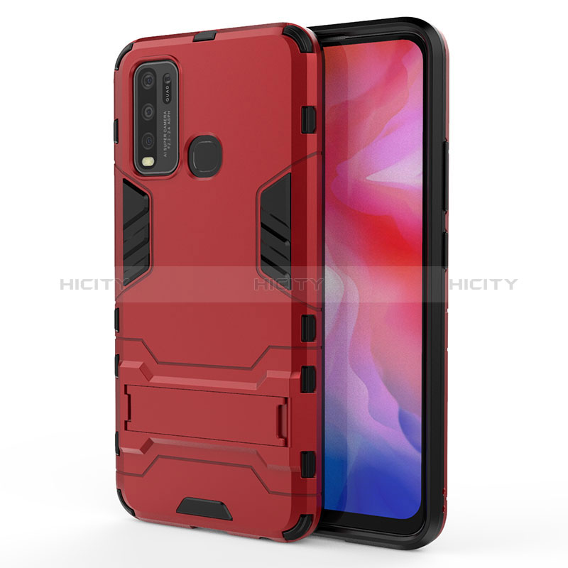 Funda Bumper Silicona y Plastico Mate Carcasa con Soporte KC1 para Vivo Y50 Rojo