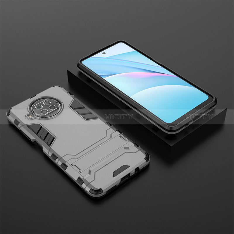 Funda Bumper Silicona y Plastico Mate Carcasa con Soporte KC1 para Xiaomi Mi 10i 5G Gris