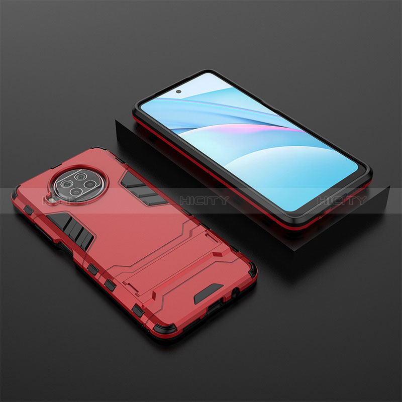 Funda Bumper Silicona y Plastico Mate Carcasa con Soporte KC1 para Xiaomi Mi 10T Lite 5G Rojo
