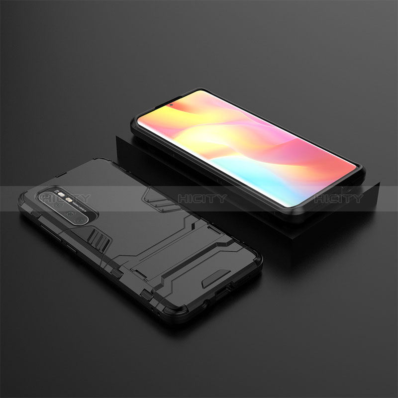 Funda Bumper Silicona y Plastico Mate Carcasa con Soporte KC1 para Xiaomi Mi Note 10 Lite Negro