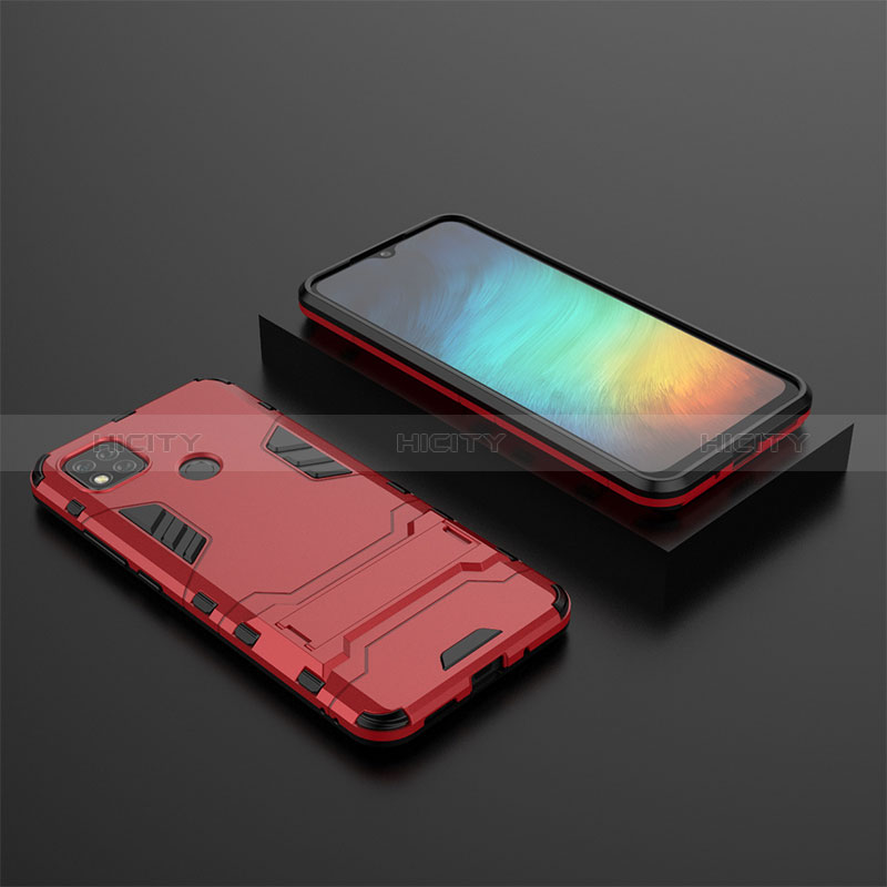 Funda Bumper Silicona y Plastico Mate Carcasa con Soporte KC1 para Xiaomi POCO C3 Rojo