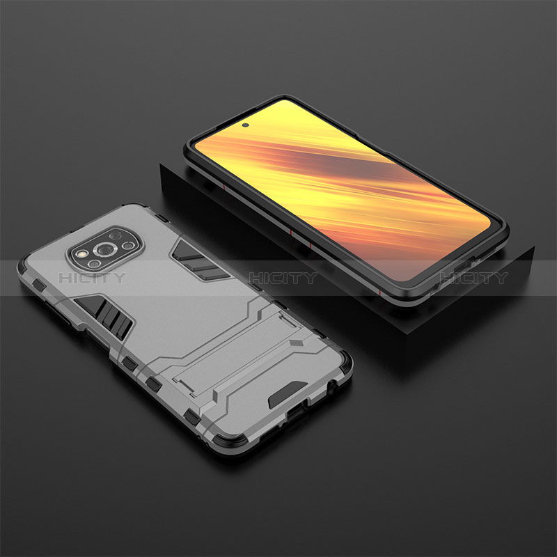 Funda Bumper Silicona y Plastico Mate Carcasa con Soporte KC1 para Xiaomi Poco X3 NFC Gris