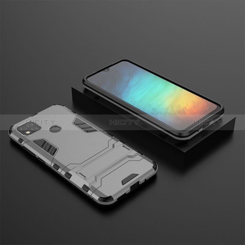 Funda Bumper Silicona y Plastico Mate Carcasa con Soporte KC1 para Xiaomi Redmi 9 Activ Gris