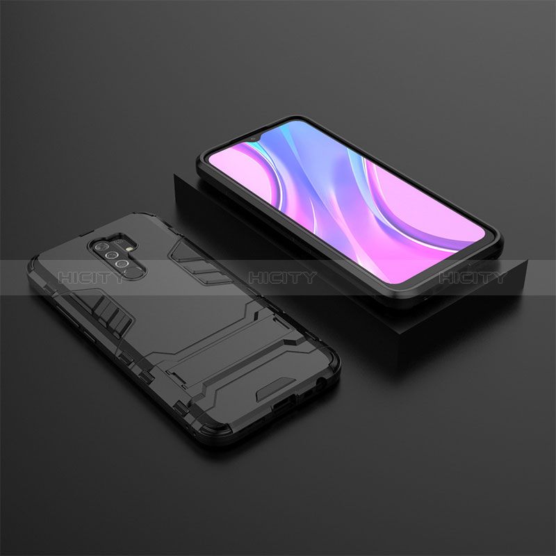 Funda Bumper Silicona y Plastico Mate Carcasa con Soporte KC1 para Xiaomi Redmi 9 Negro