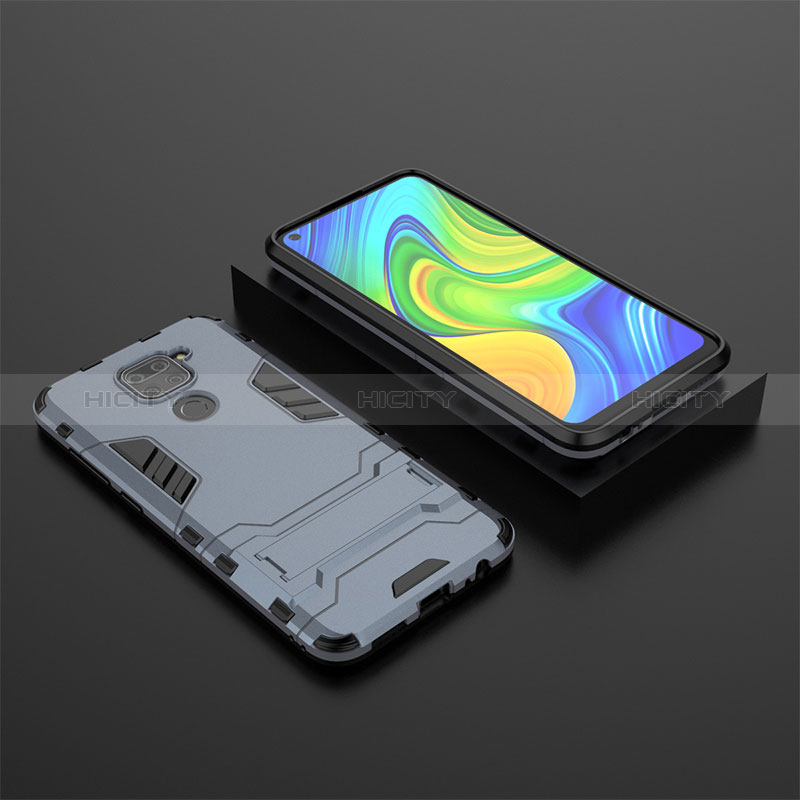 Funda Bumper Silicona y Plastico Mate Carcasa con Soporte KC1 para Xiaomi Redmi Note 9 Azul