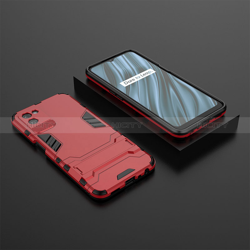 Funda Bumper Silicona y Plastico Mate Carcasa con Soporte KC2 para Realme V11 5G Rojo