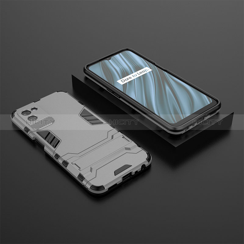 Funda Bumper Silicona y Plastico Mate Carcasa con Soporte KC2 para Realme V11s 5G Gris