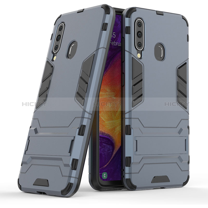 Funda Bumper Silicona y Plastico Mate Carcasa con Soporte KC2 para Samsung Galaxy A60 Azul