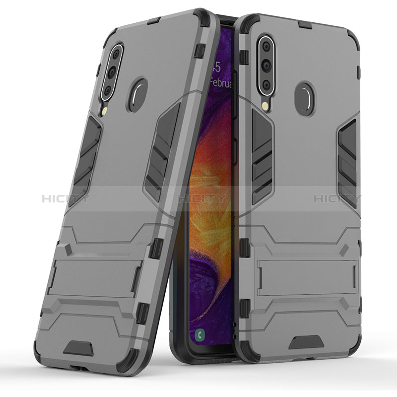 Funda Bumper Silicona y Plastico Mate Carcasa con Soporte KC2 para Samsung Galaxy A60 Gris