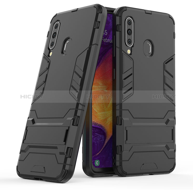 Funda Bumper Silicona y Plastico Mate Carcasa con Soporte KC2 para Samsung Galaxy A60 Negro