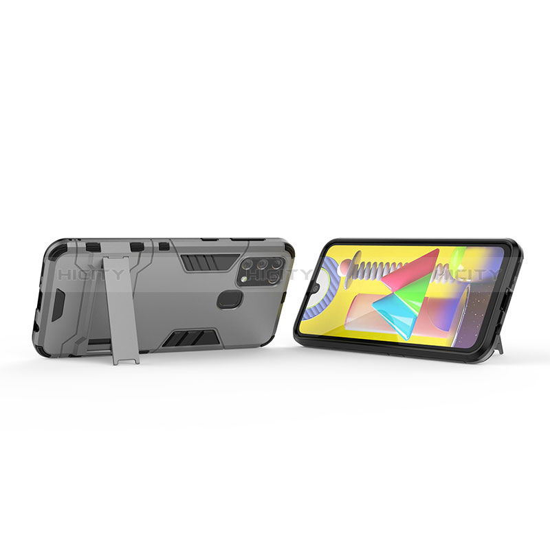 Funda Bumper Silicona y Plastico Mate Carcasa con Soporte KC2 para Samsung Galaxy M21s