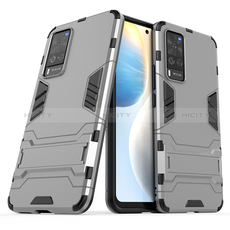 Funda Bumper Silicona y Plastico Mate Carcasa con Soporte KC2 para Vivo X60 Pro 5G Gris