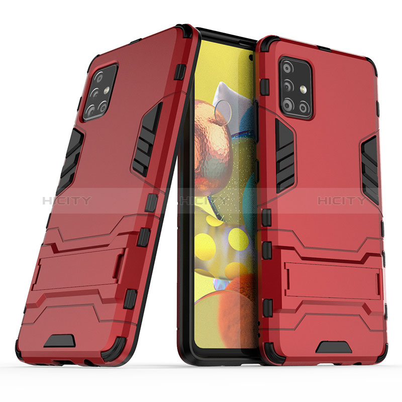 Funda Bumper Silicona y Plastico Mate Carcasa con Soporte KC3 para Samsung Galaxy A51 4G Rojo