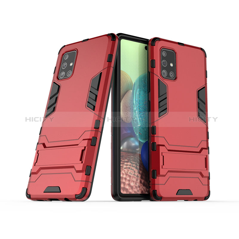 Funda Bumper Silicona y Plastico Mate Carcasa con Soporte KC3 para Samsung Galaxy A71 4G A715 Rojo