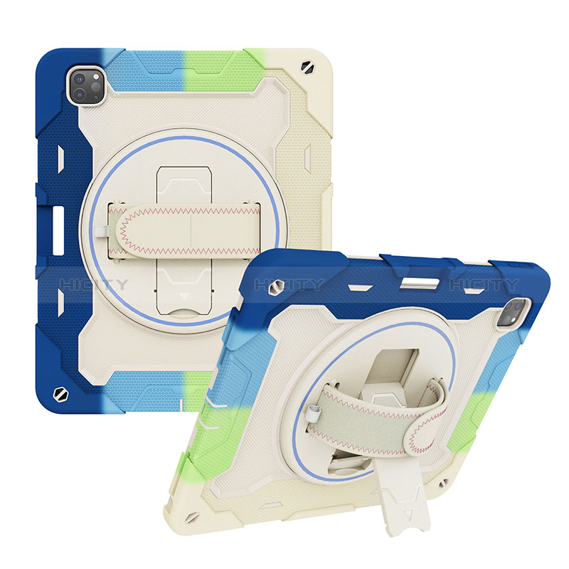 Funda Bumper Silicona y Plastico Mate Carcasa con Soporte L01 para Apple iPad Pro 12.9 (2022) Azul