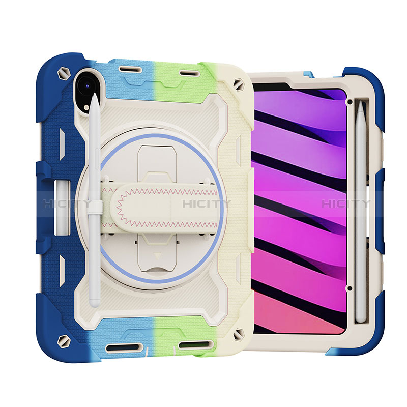 Funda Bumper Silicona y Plastico Mate Carcasa con Soporte L02 para Apple iPad Mini 6 Azul Cielo