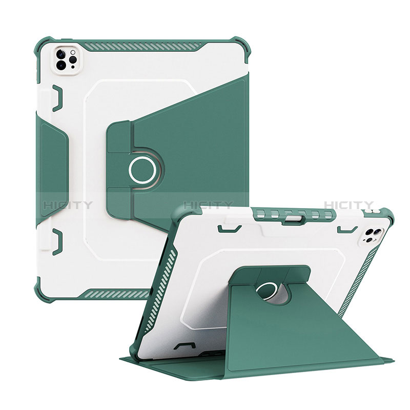 Funda Bumper Silicona y Plastico Mate Carcasa con Soporte L04 para Apple iPad Pro 12.9 (2021) Verde