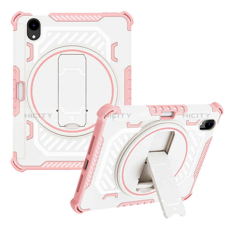 Funda Bumper Silicona y Plastico Mate Carcasa con Soporte L06 para Apple iPad Mini 6 Oro Rosa