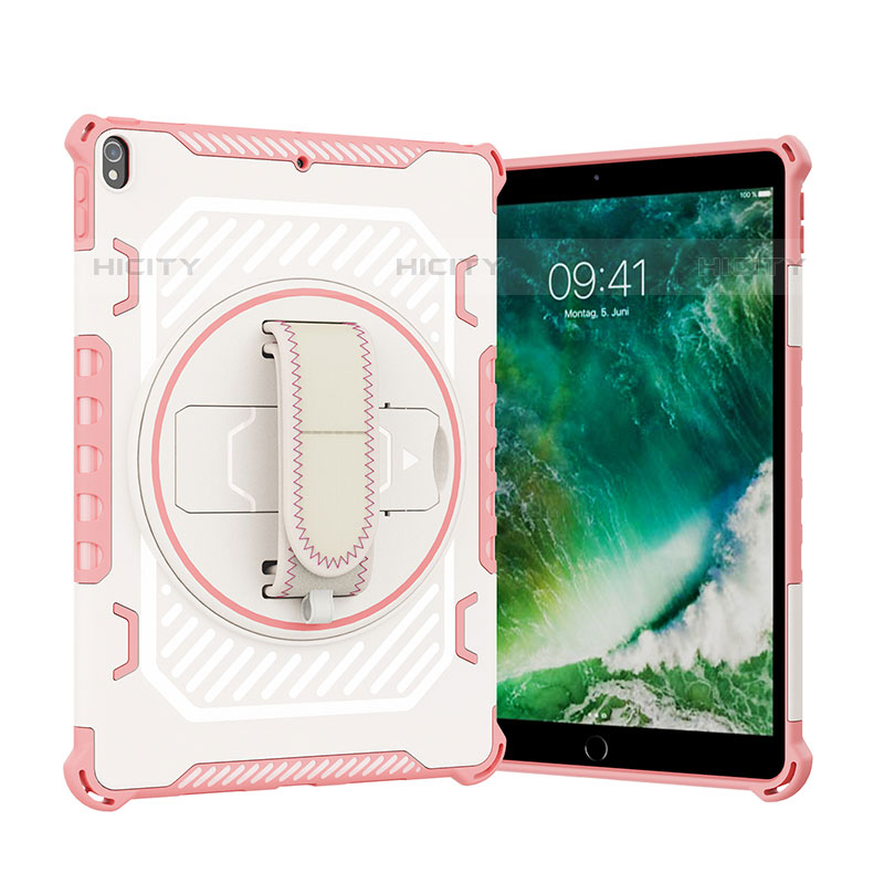 Funda Bumper Silicona y Plastico Mate Carcasa con Soporte L07 para Apple iPad Pro 10.5 Oro Rosa