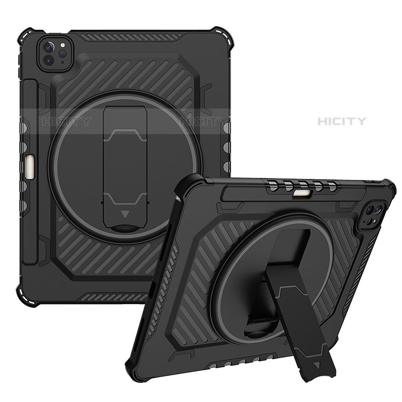 Funda Bumper Silicona y Plastico Mate Carcasa con Soporte L08 para Apple iPad Pro 11 (2020) Negro