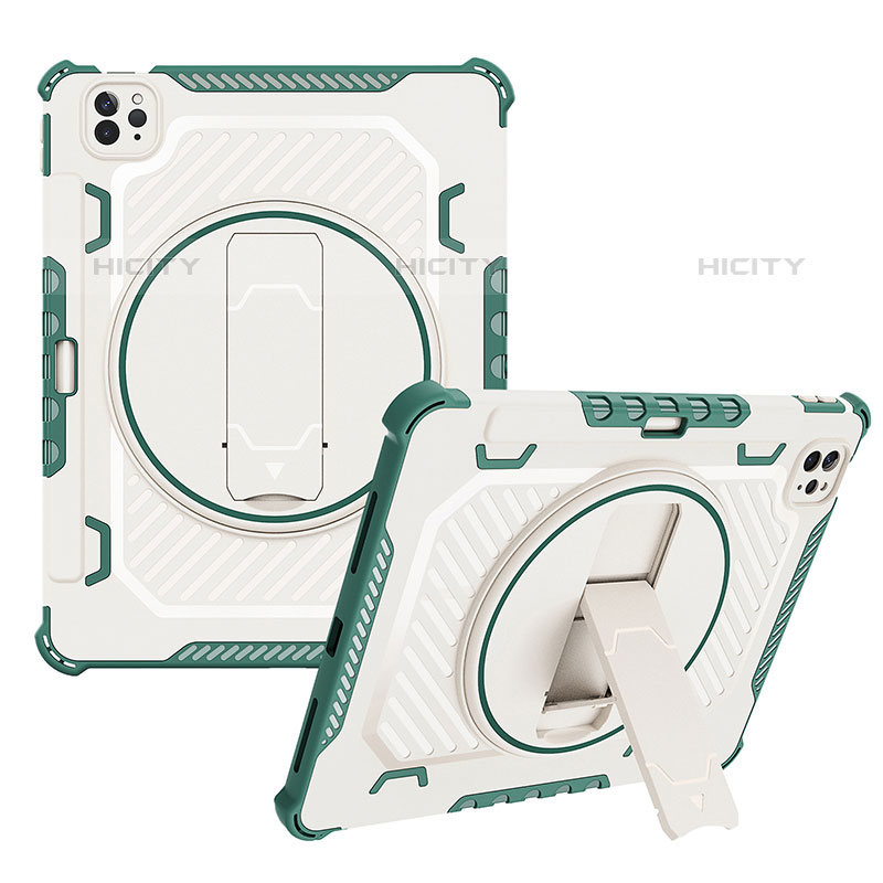 Funda Bumper Silicona y Plastico Mate Carcasa con Soporte L08 para Apple iPad Pro 11 (2021) Verde