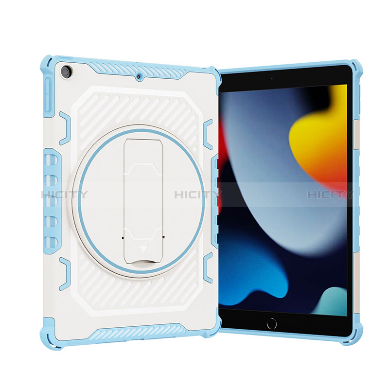 Funda Bumper Silicona y Plastico Mate Carcasa con Soporte L09 para Apple iPad 10.2 (2019) Azul