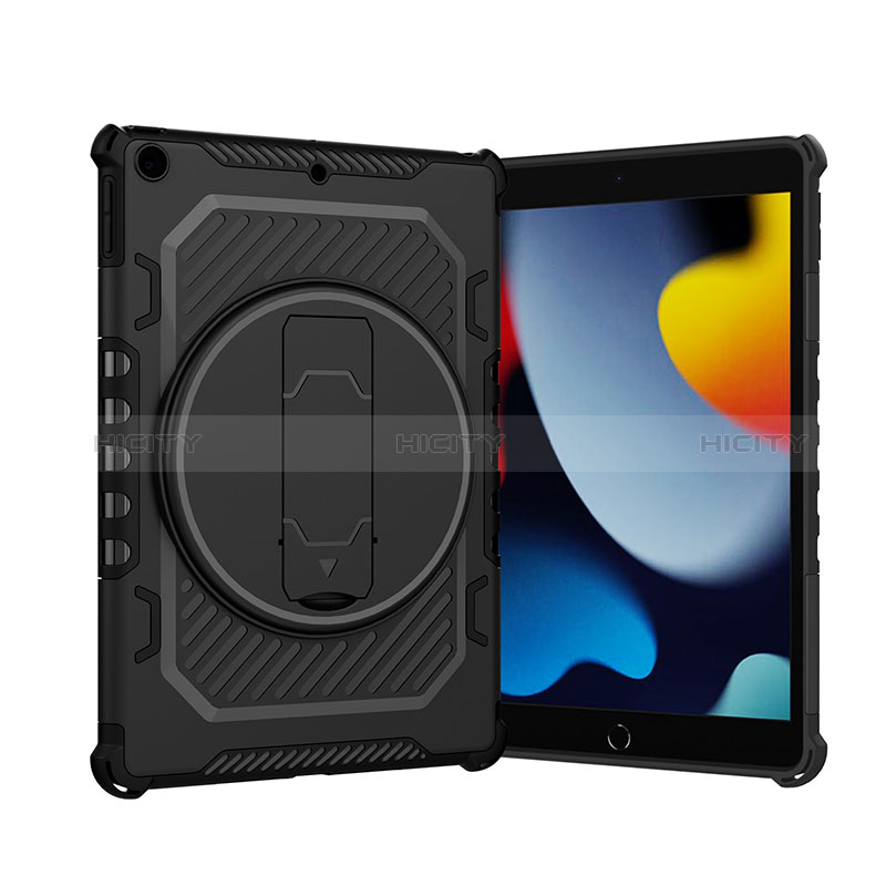 Funda Bumper Silicona y Plastico Mate Carcasa con Soporte L09 para Apple iPad 10.2 (2019) Negro