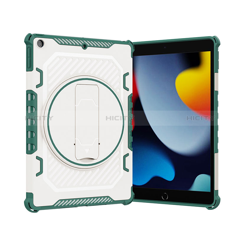 Funda Bumper Silicona y Plastico Mate Carcasa con Soporte L09 para Apple iPad 10.2 (2019) Verde