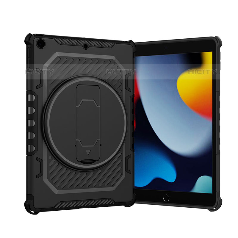 Funda Bumper Silicona y Plastico Mate Carcasa con Soporte L09 para Apple iPad 10.2 (2020) Negro