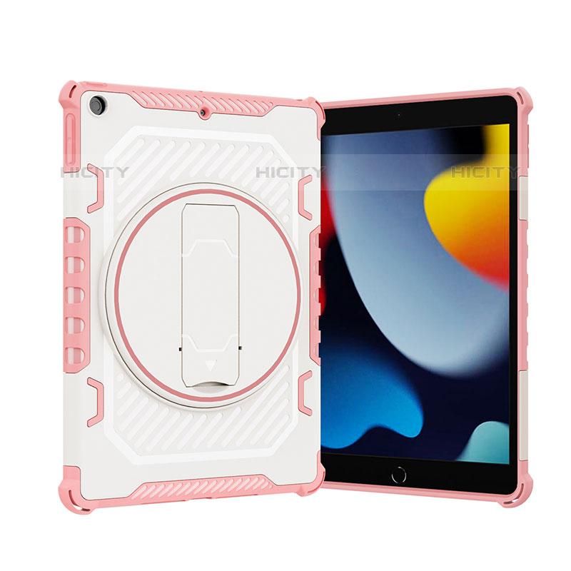 Funda Bumper Silicona y Plastico Mate Carcasa con Soporte L09 para Apple iPad 10.2 (2020) Oro Rosa