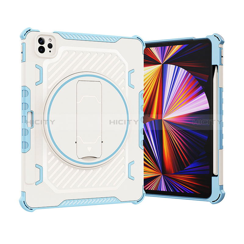 Funda Bumper Silicona y Plastico Mate Carcasa con Soporte L09 para Apple iPad Pro 11 (2022) Azul