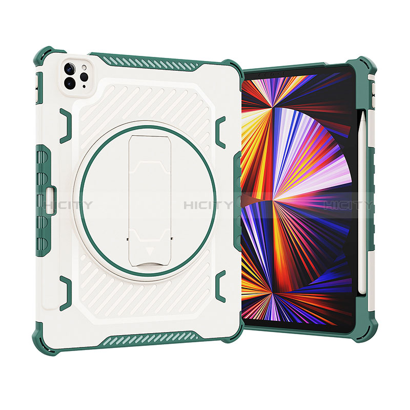 Funda Bumper Silicona y Plastico Mate Carcasa con Soporte L09 para Apple iPad Pro 11 (2022) Verde