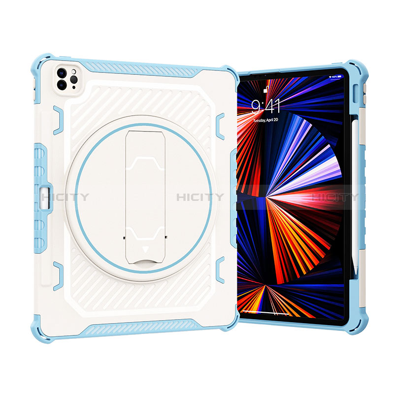 Funda Bumper Silicona y Plastico Mate Carcasa con Soporte L09 para Apple iPad Pro 12.9 (2021) Azul