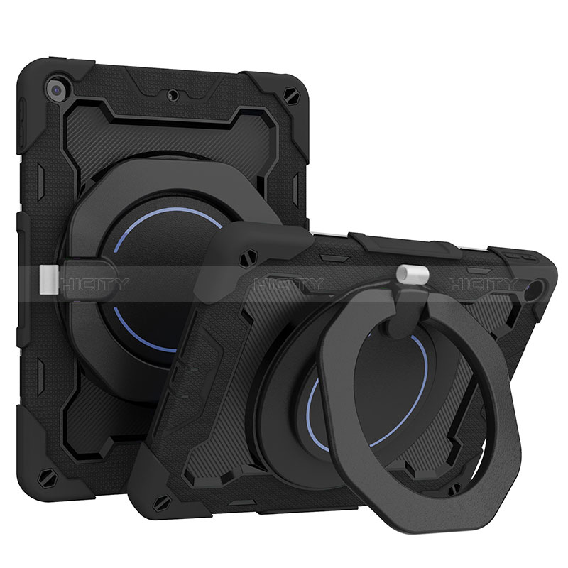 Funda Bumper Silicona y Plastico Mate Carcasa con Soporte L10 para Apple iPad 10.2 (2019) Negro