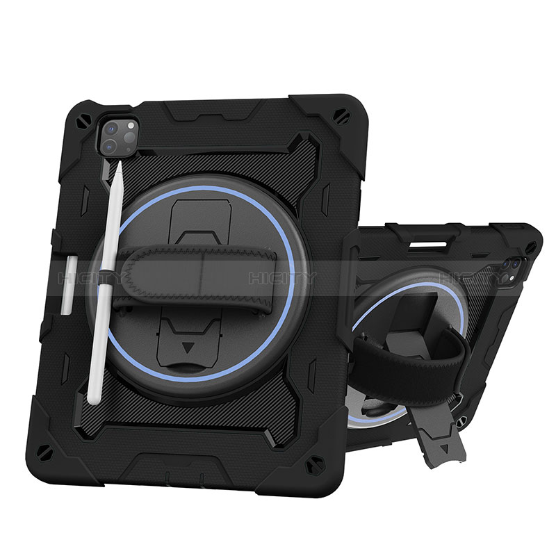 Funda Bumper Silicona y Plastico Mate Carcasa con Soporte L10 para Apple iPad Pro 11 (2022) Negro
