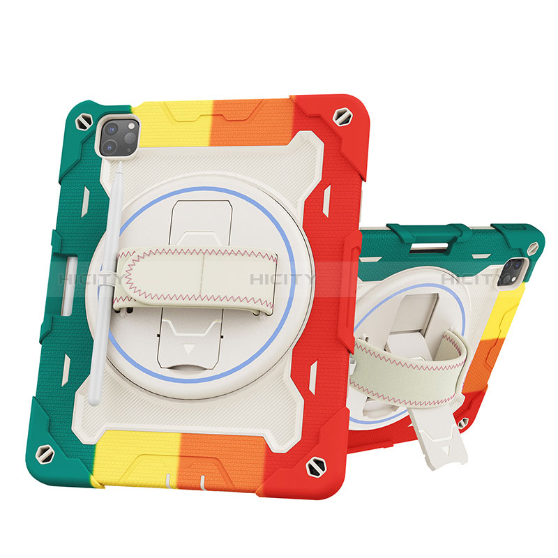 Funda Bumper Silicona y Plastico Mate Carcasa con Soporte L10 para Apple iPad Pro 11 (2022) Rojo