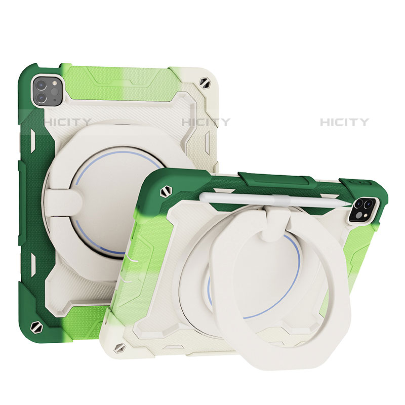 Funda Bumper Silicona y Plastico Mate Carcasa con Soporte L12 para Apple iPad Pro 11 (2020) Verde