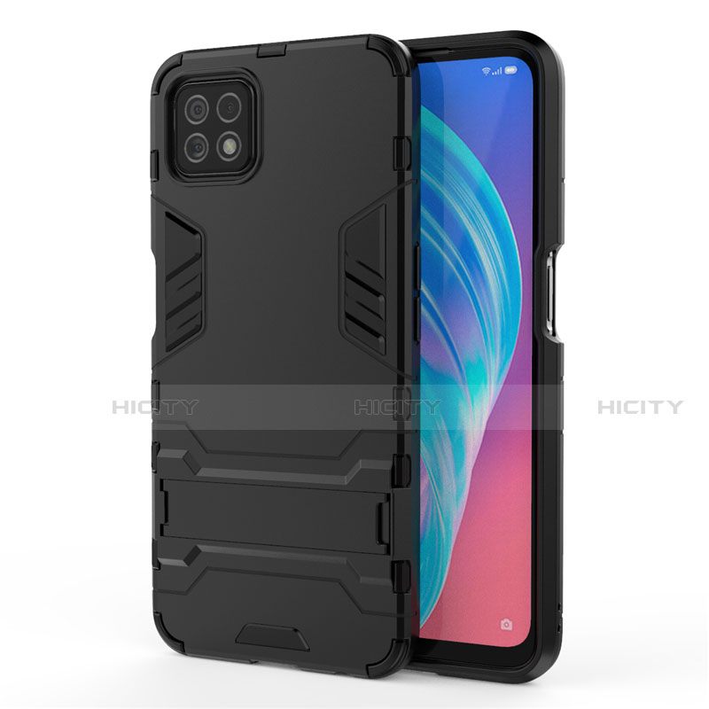 Funda Bumper Silicona y Plastico Mate Carcasa con Soporte M01 para Oppo A72 5G Negro