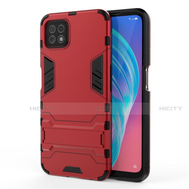 Funda Bumper Silicona y Plastico Mate Carcasa con Soporte M01 para Oppo A73 5G Rojo