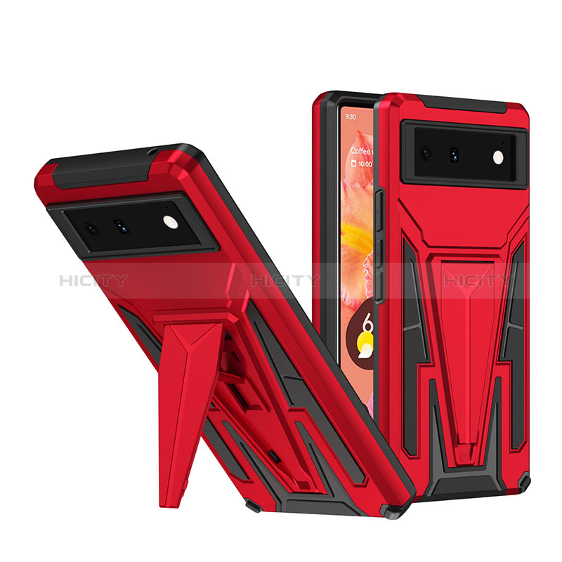 Funda Bumper Silicona y Plastico Mate Carcasa con Soporte MQ1 para Google Pixel 6 5G Rojo