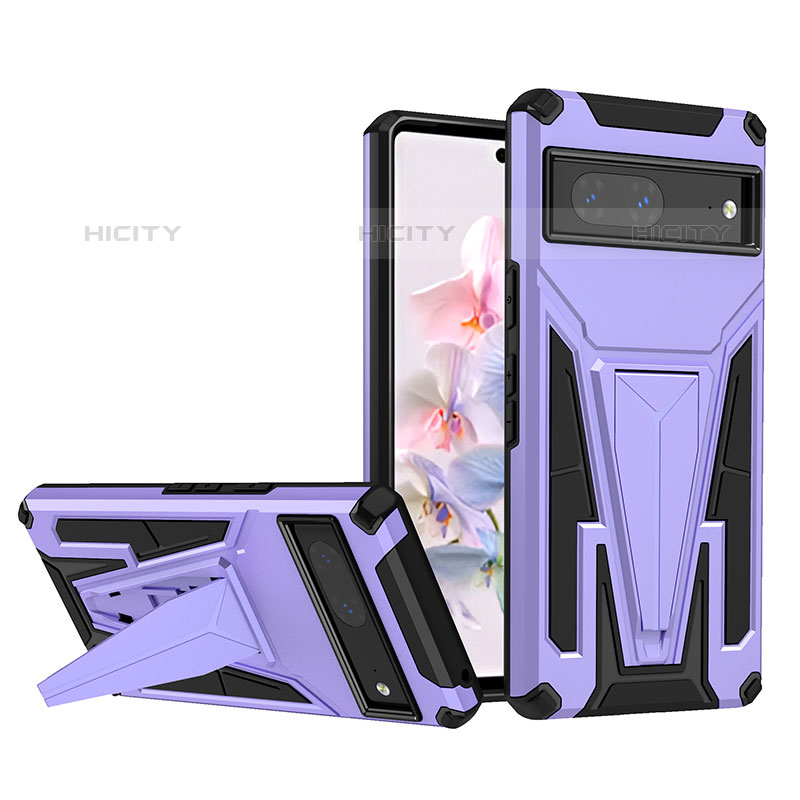 Funda Bumper Silicona y Plastico Mate Carcasa con Soporte MQ1 para Google Pixel 7 5G Morado