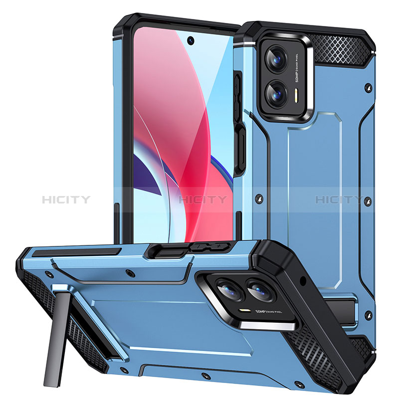 Funda Bumper Silicona y Plastico Mate Carcasa con Soporte MQ1 para Motorola Moto G 5G (2023) Azul Cielo