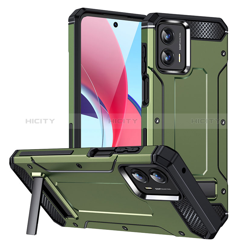 Funda Bumper Silicona y Plastico Mate Carcasa con Soporte MQ1 para Motorola Moto G 5G (2023) Verde