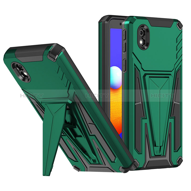 Funda Bumper Silicona y Plastico Mate Carcasa con Soporte MQ1 para Samsung Galaxy A01 Core Verde