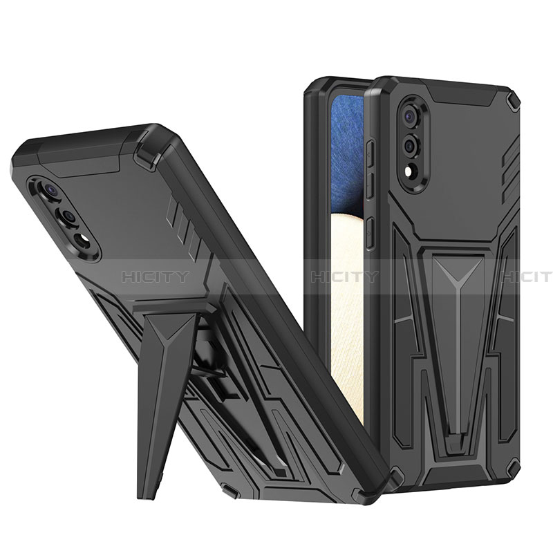 Funda Bumper Silicona y Plastico Mate Carcasa con Soporte MQ1 para Samsung Galaxy A02 Negro