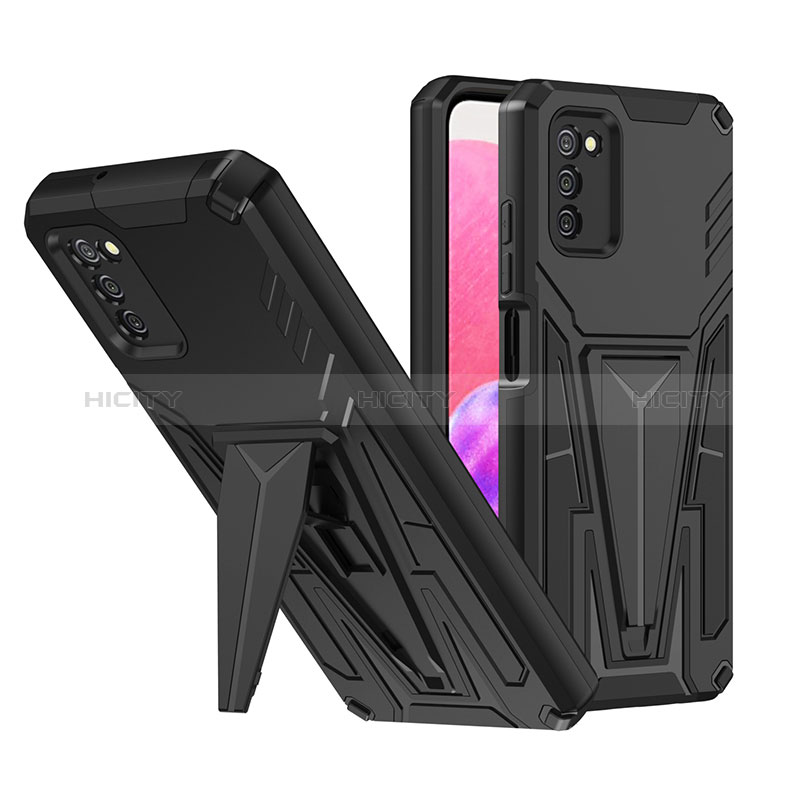 Funda Bumper Silicona y Plastico Mate Carcasa con Soporte MQ1 para Samsung Galaxy A02s Negro